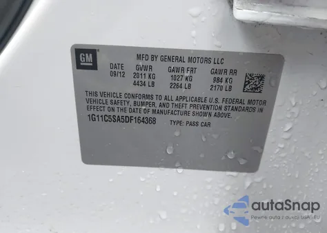 2013 Chevrolet Malibu 1Lt z USA, uszkodzony, nr VIN 1G11C5SA5DF164368